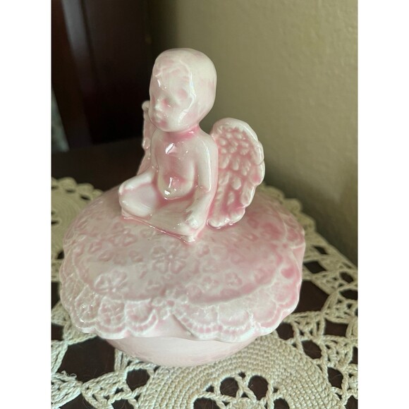 Beautiful Vintage Pink Angel Trinket Dish - Picture 2 of 7
